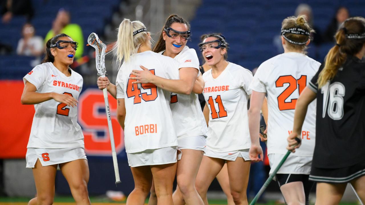 Syracuse celebrates a goal against Loyola