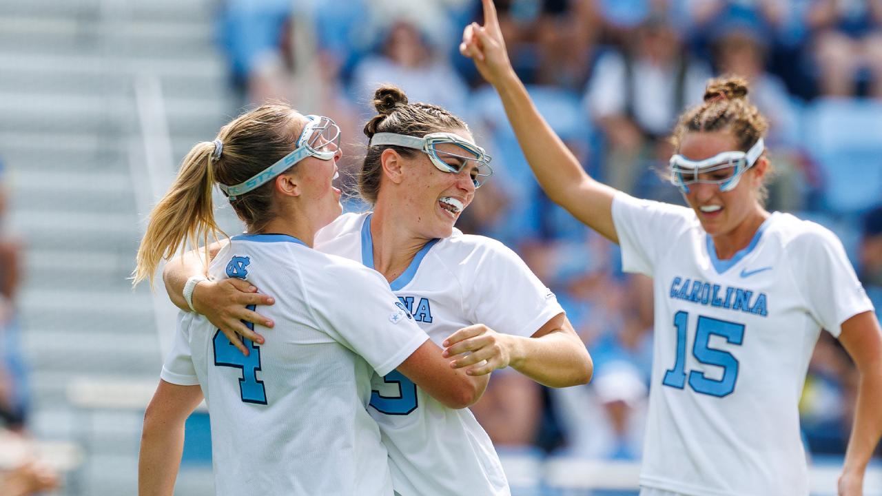 UNC's Kate Levy celebrates a goal with her teammates