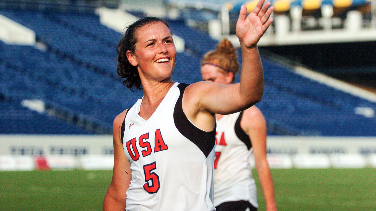 Rachael DeCecco as a women's lacrosse player with the U.S. National Team