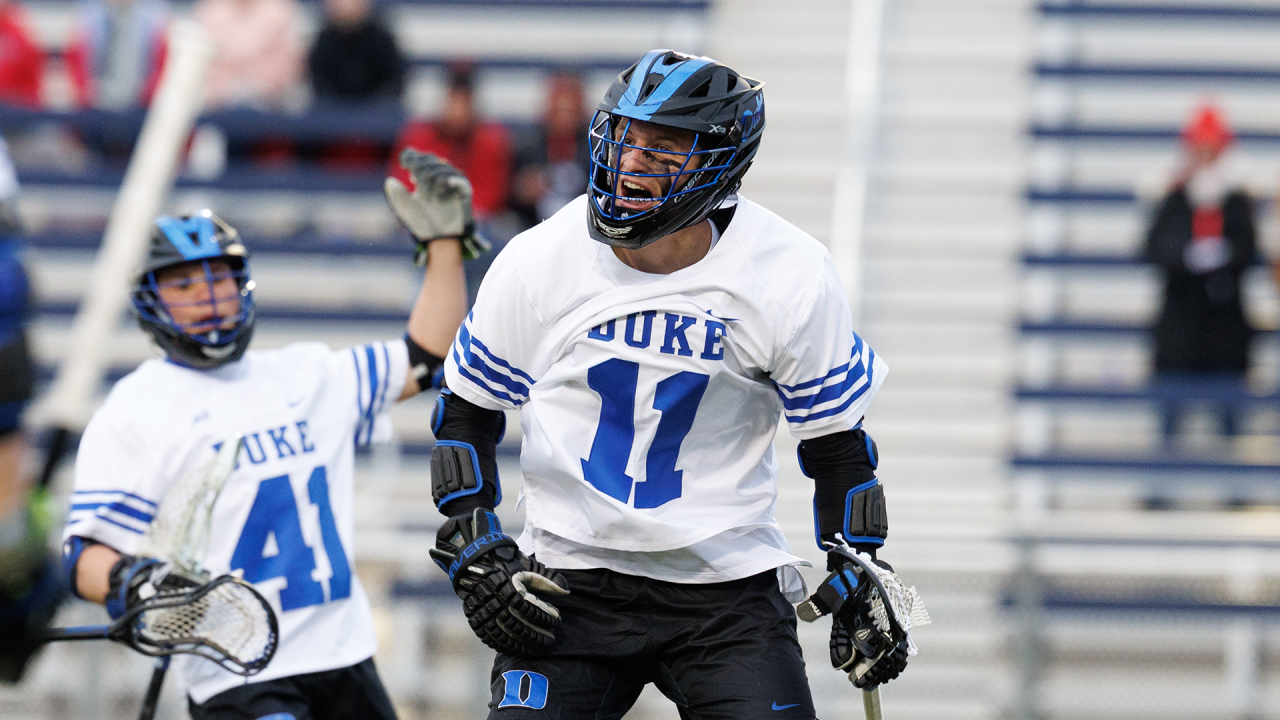Duke's Michael Ortlieb celebrates after scoring a goal