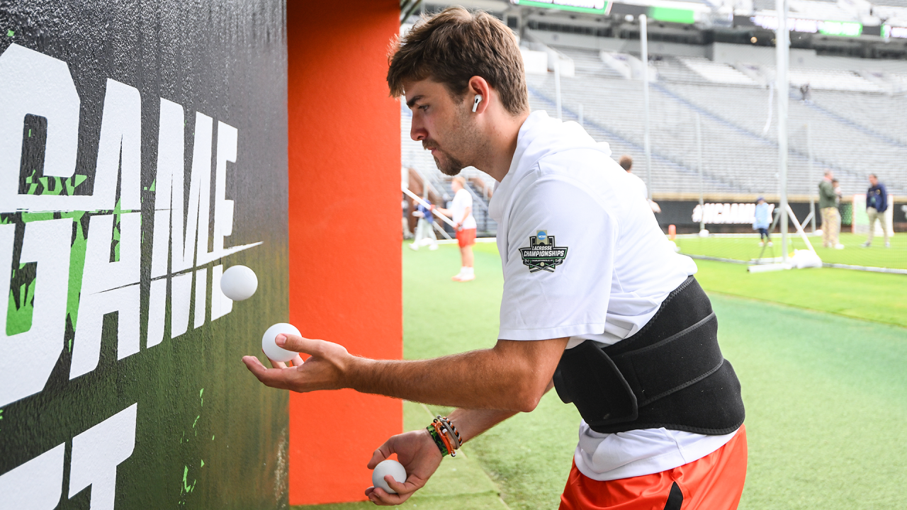 Princeton goalie Ryan Croddick juggles against a Scott Stadium wall prior to the national championship game.