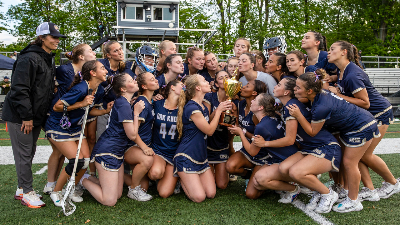 Oak Knoll (N.J.) girls' lacrosse with the Union County championship trophy