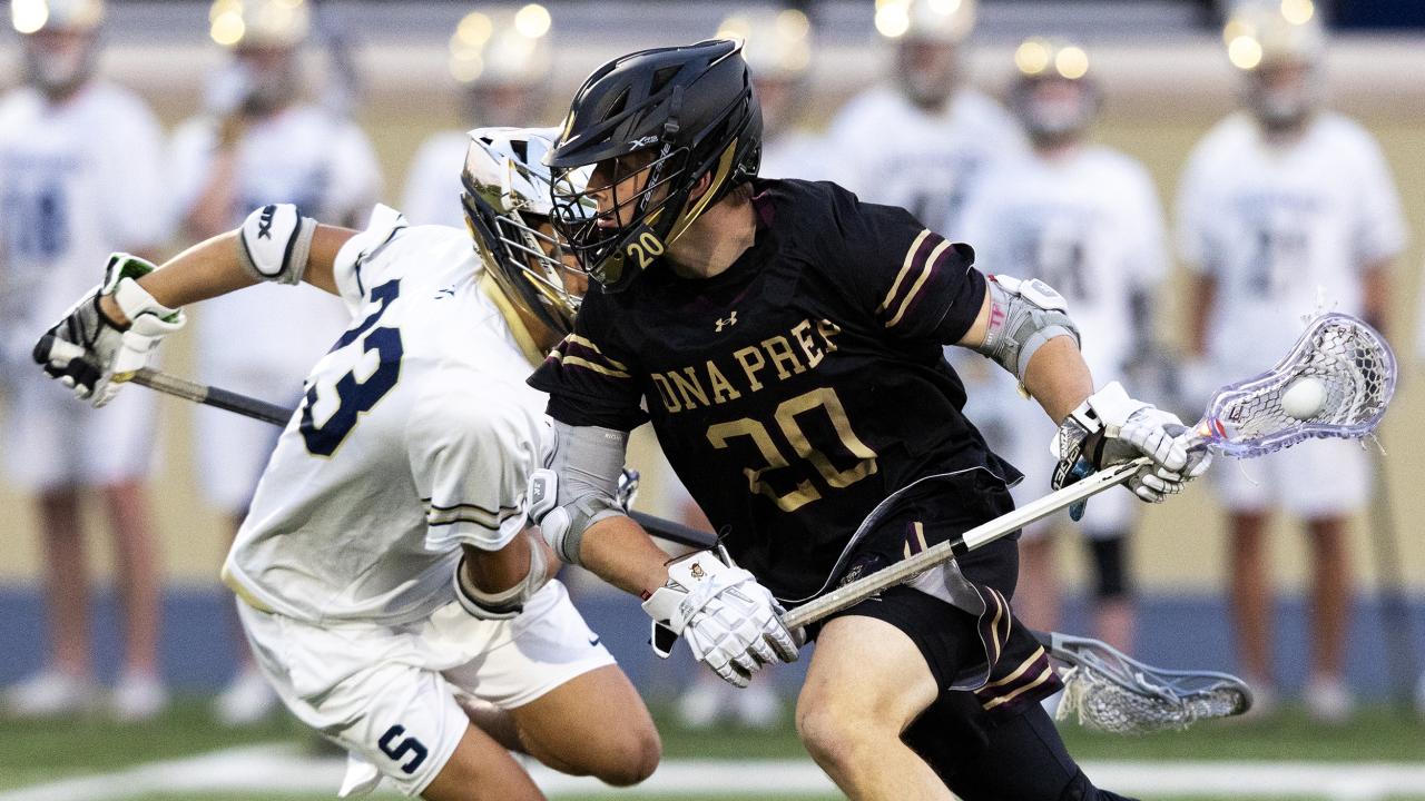 Iona Prep (N.Y.). lacrosse player Timmy Plunkett, a five-star recruit for North Carolina, in a game at Salesianum (Del.).