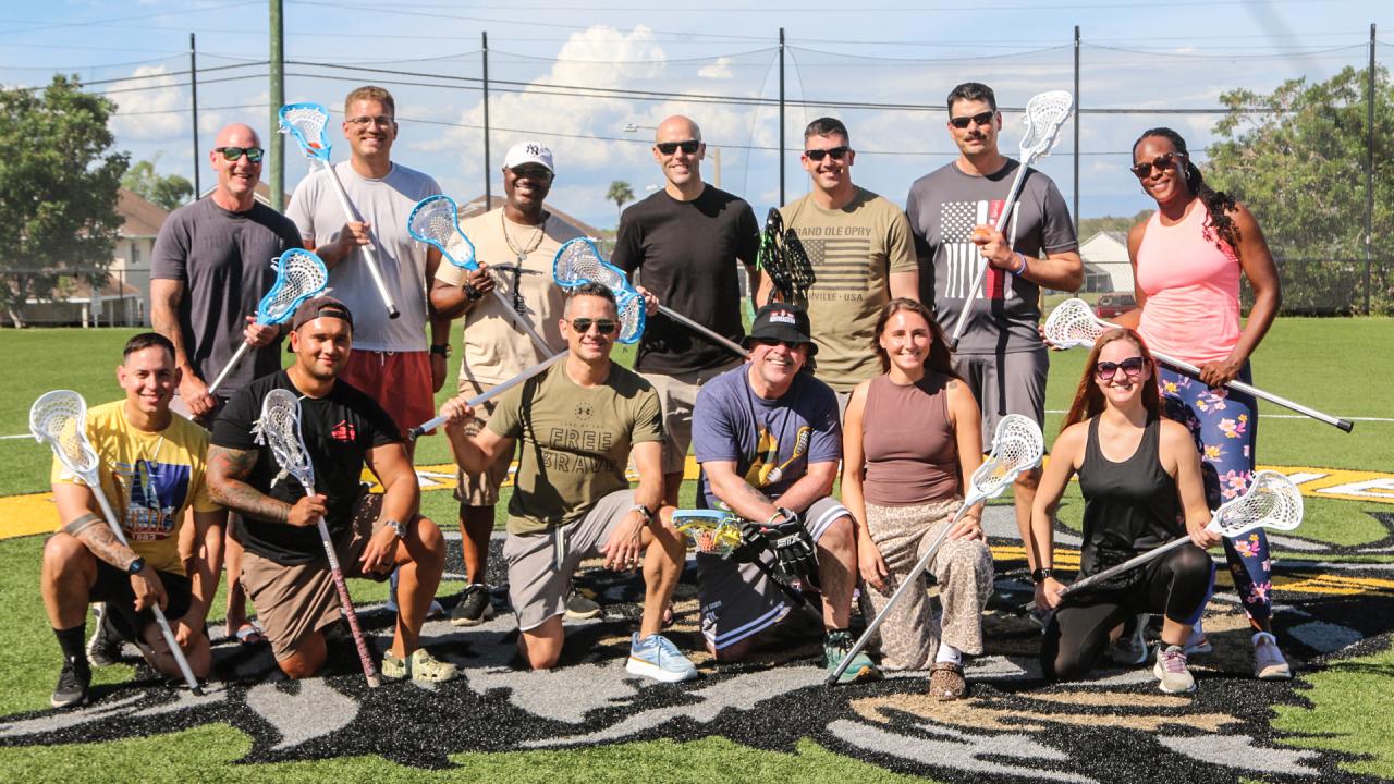 Members of Los Cocodrilos, a group of lacrosse players stationed at Guantanamo Bay, Cuba