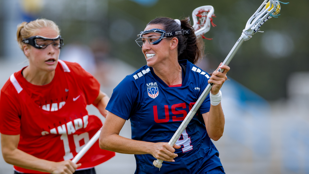 U.S. Women's National Team midfielder Marie McCool in action against Canada at the 2025 Pan-American Women's Lacrosse Championship