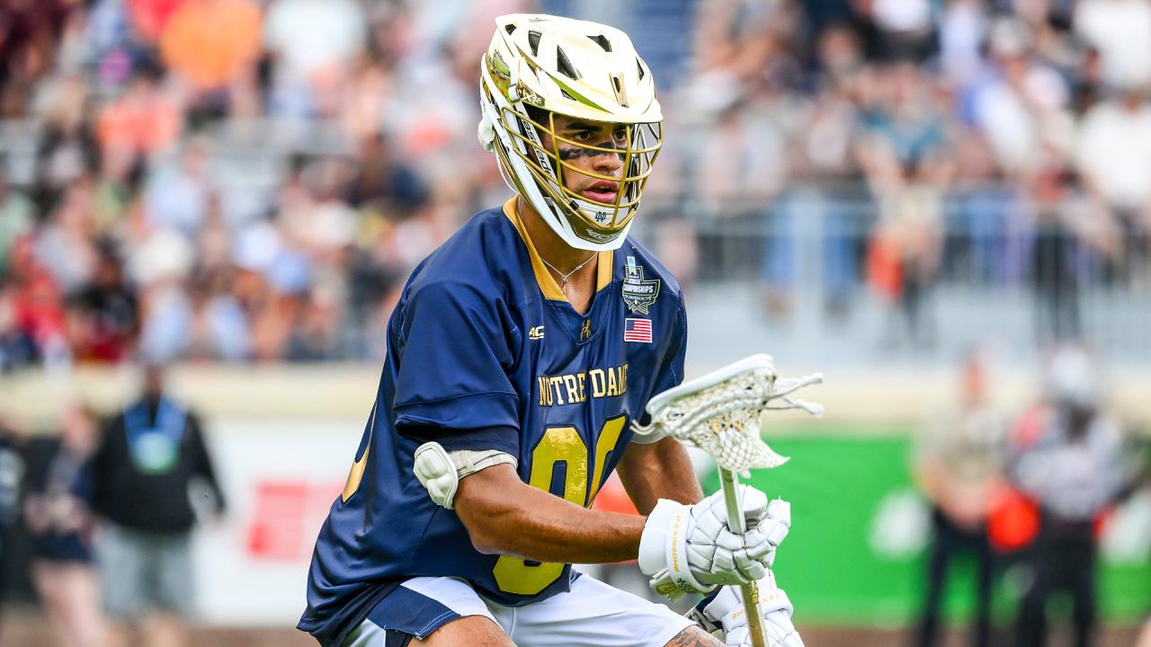 Notre Dame's Shawn Lyght defends against Princeton in the 2026 NCAA championship game at Scott Stadium in Charlottesville, Va.