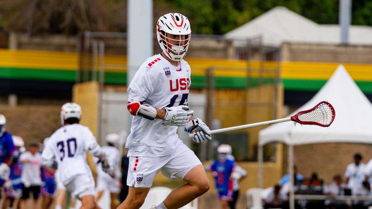 Eric Law in action in a white USA uniform at the Pan-American championship in Jamaica