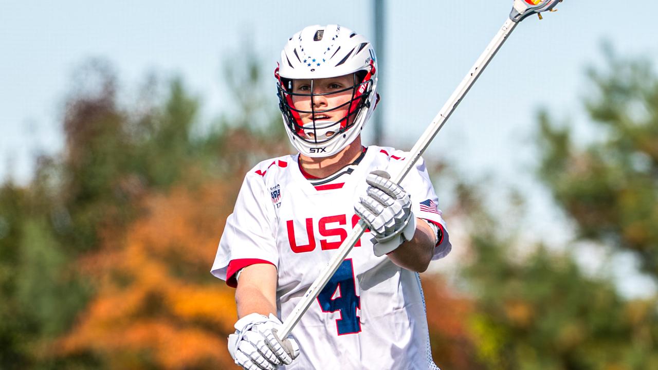 U.S. Youth National Team defenseman Evan March throws a clearing pass during the 2025 Brogden Cup