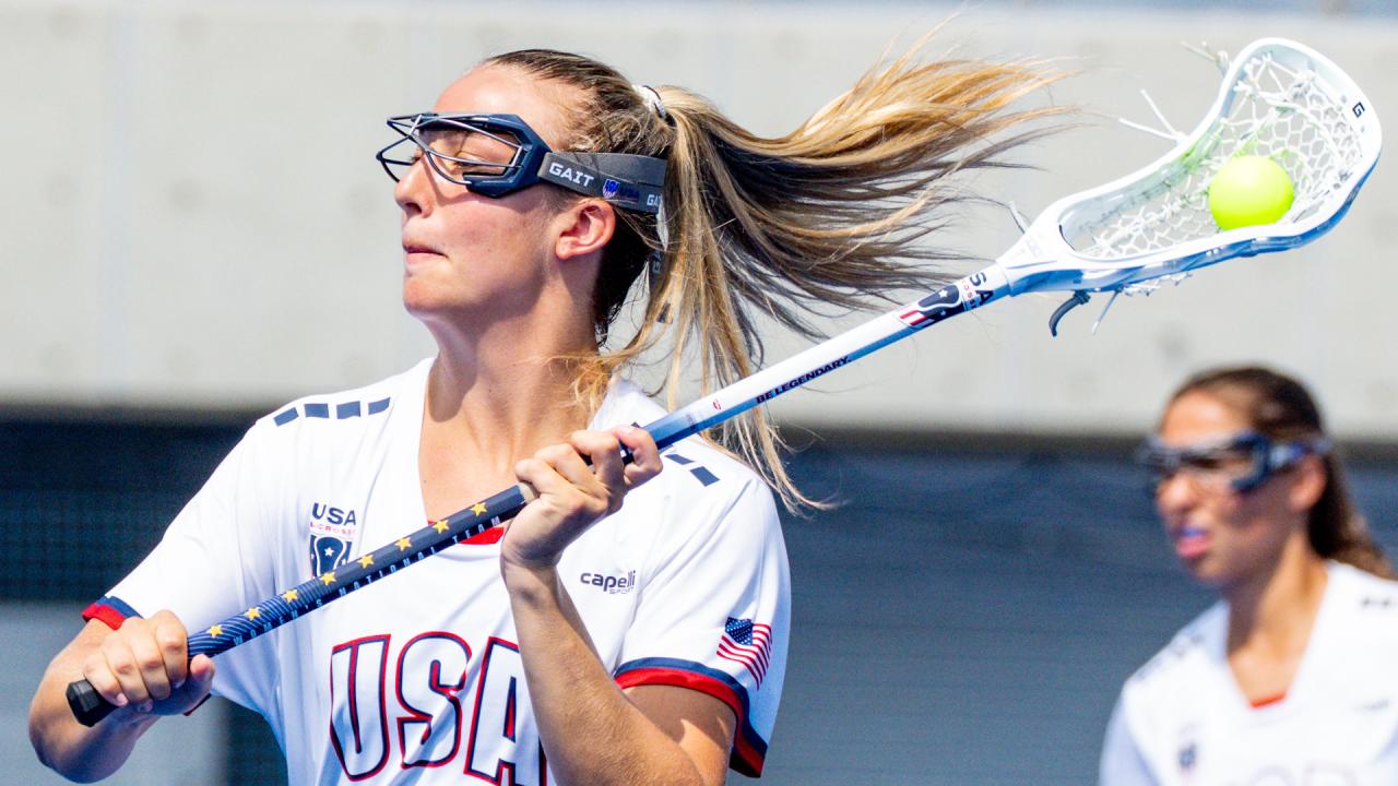 USA's Madison Taylor in action vs. the Haudenosaunee Nationals at the World Lacrosse Women's Championship in Tokyo