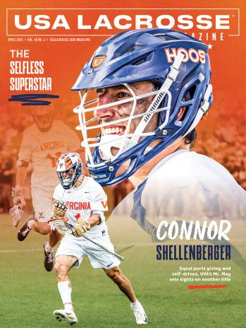April 2024 USA Lacrosse Magazine cover featuring Connor Shellenberger