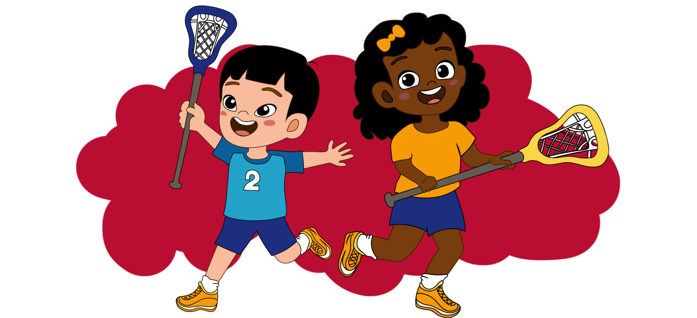 Drawing of young boy and girl each holding lacrosse sticks