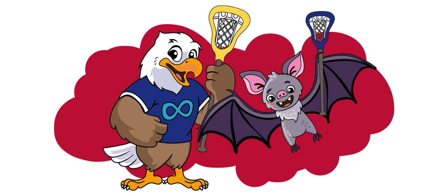 Drawing of eagle and bat holding lacrosse sticks